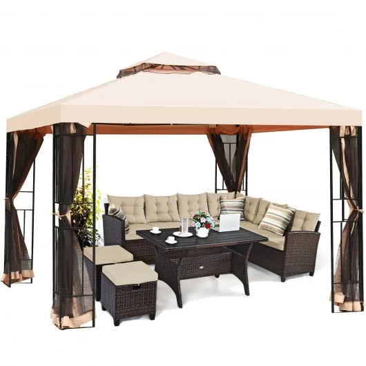 10 x 10 ft 2 Tier Vented Metal Gazebo Canopy with Mosquito Netting