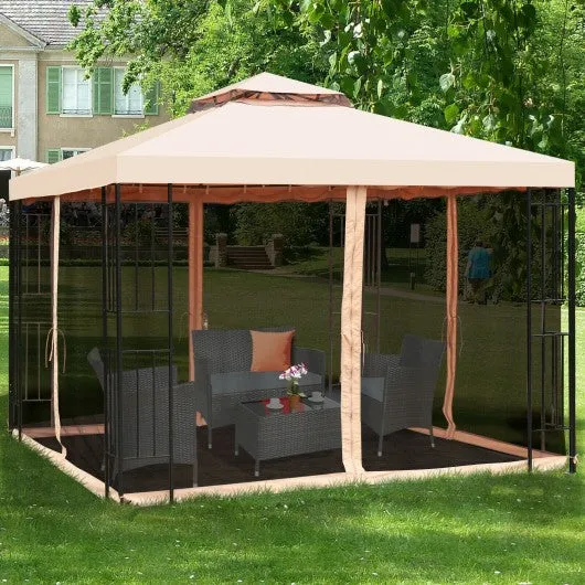 10 x 10 ft 2 Tier Vented Metal Gazebo Canopy with Mosquito Netting