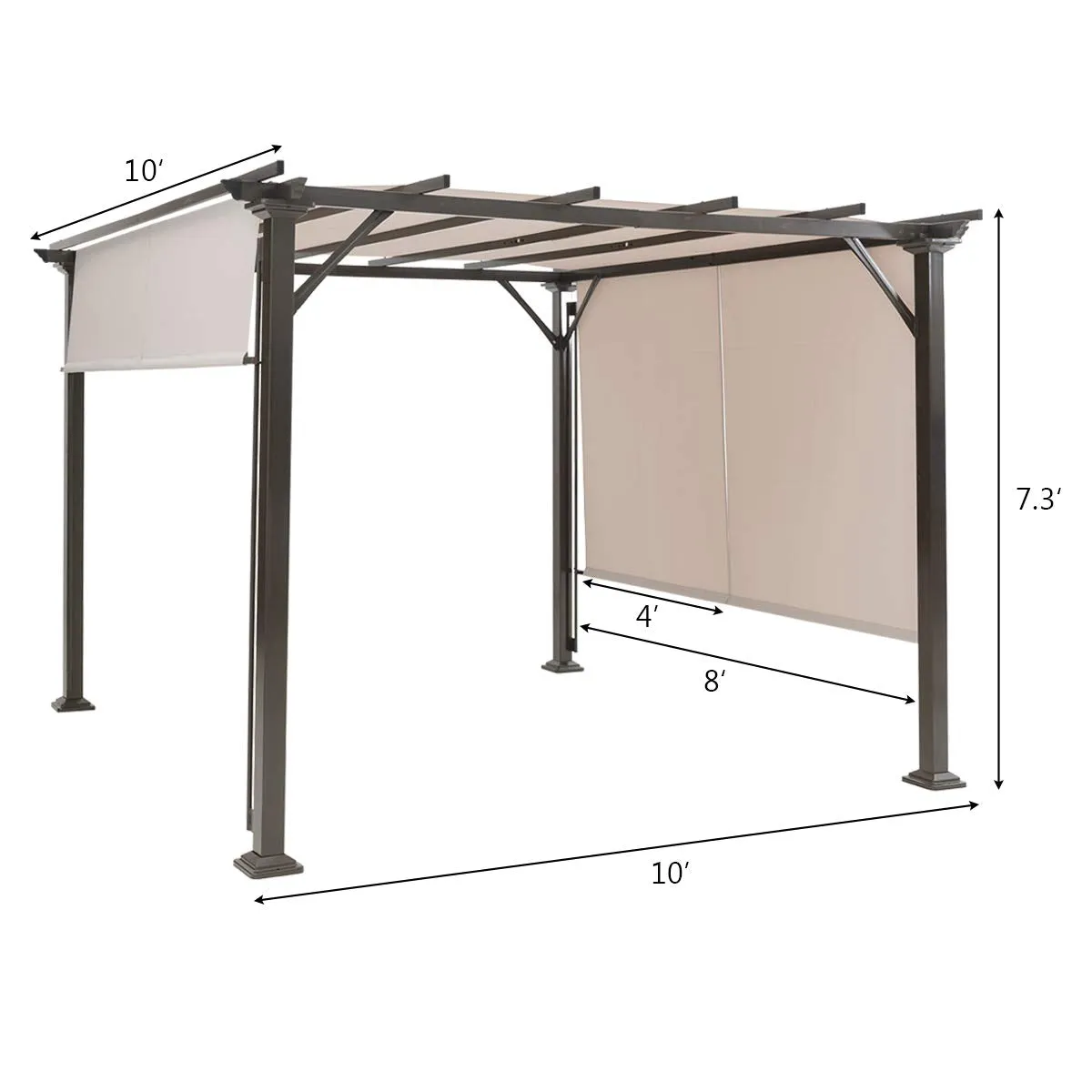 10 X 10FT Outdoor Pergola, Patio Furniture Shade Structure, Outdoor Steel Pergola Gazebo with Retractable Canopy Shades