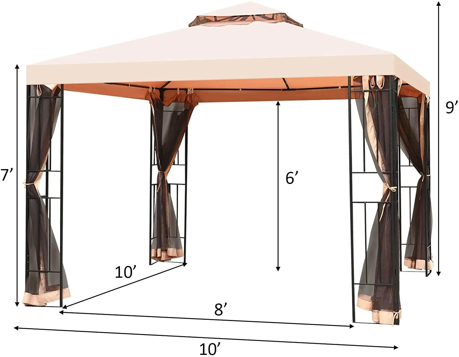 10x10 Feet Patio Gazebo, Outdoor Steel Gazebo with Netting