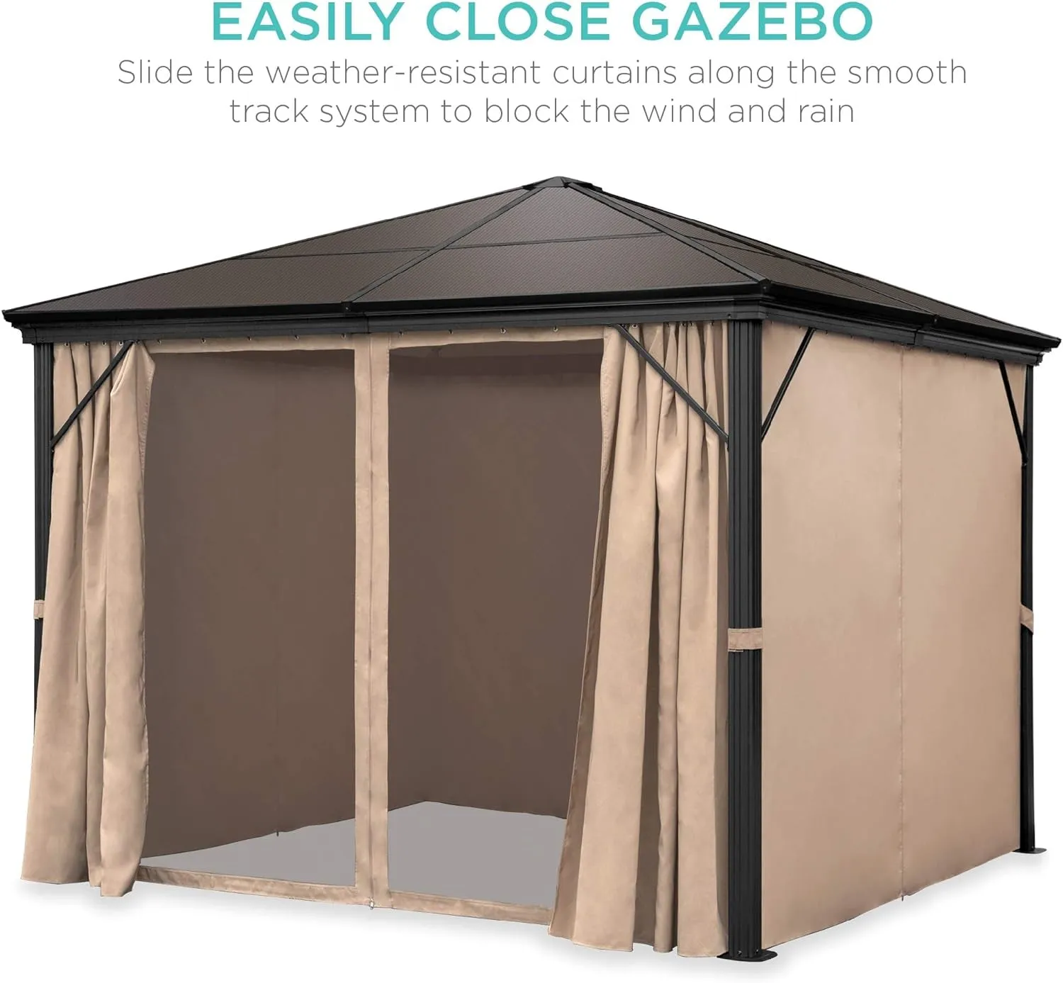 10X10Ft Hardtop Gazebo, Outdoor Aluminum Canopy for Backyard, Patio, Garden W/Side Curtains, Mosquito Netting, Zippered Door