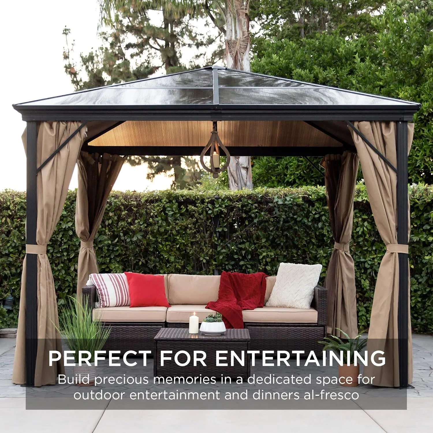 10X10Ft Hardtop Gazebo, Outdoor Aluminum Canopy for Backyard, Patio, Garden W/Side Curtains, Mosquito Netting, Zippered Door