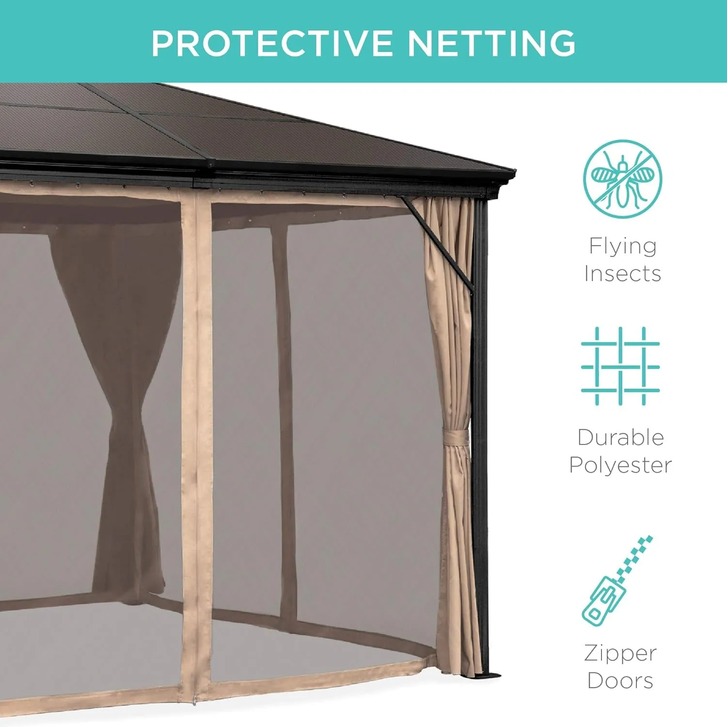 10X10Ft Hardtop Gazebo, Outdoor Aluminum Canopy for Backyard, Patio, Garden W/Side Curtains, Mosquito Netting, Zippered Door