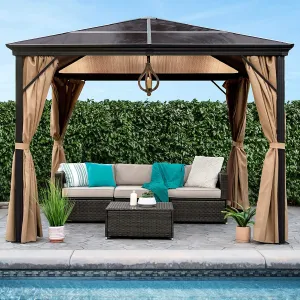 10X10Ft Hardtop Gazebo, Outdoor Aluminum Canopy for Backyard, Patio, Garden W/Side Curtains, Mosquito Netting, Zippered Door