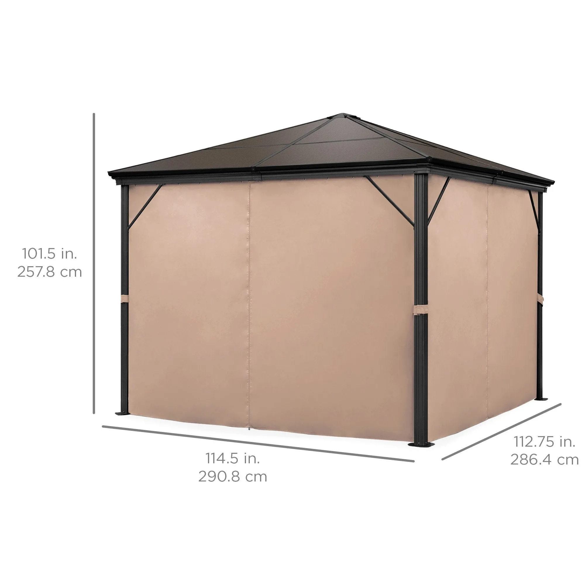 10x10ft Outdoor Aluminum Frame Hardtop Gazebo w/ Side Curtains, Bug Nets