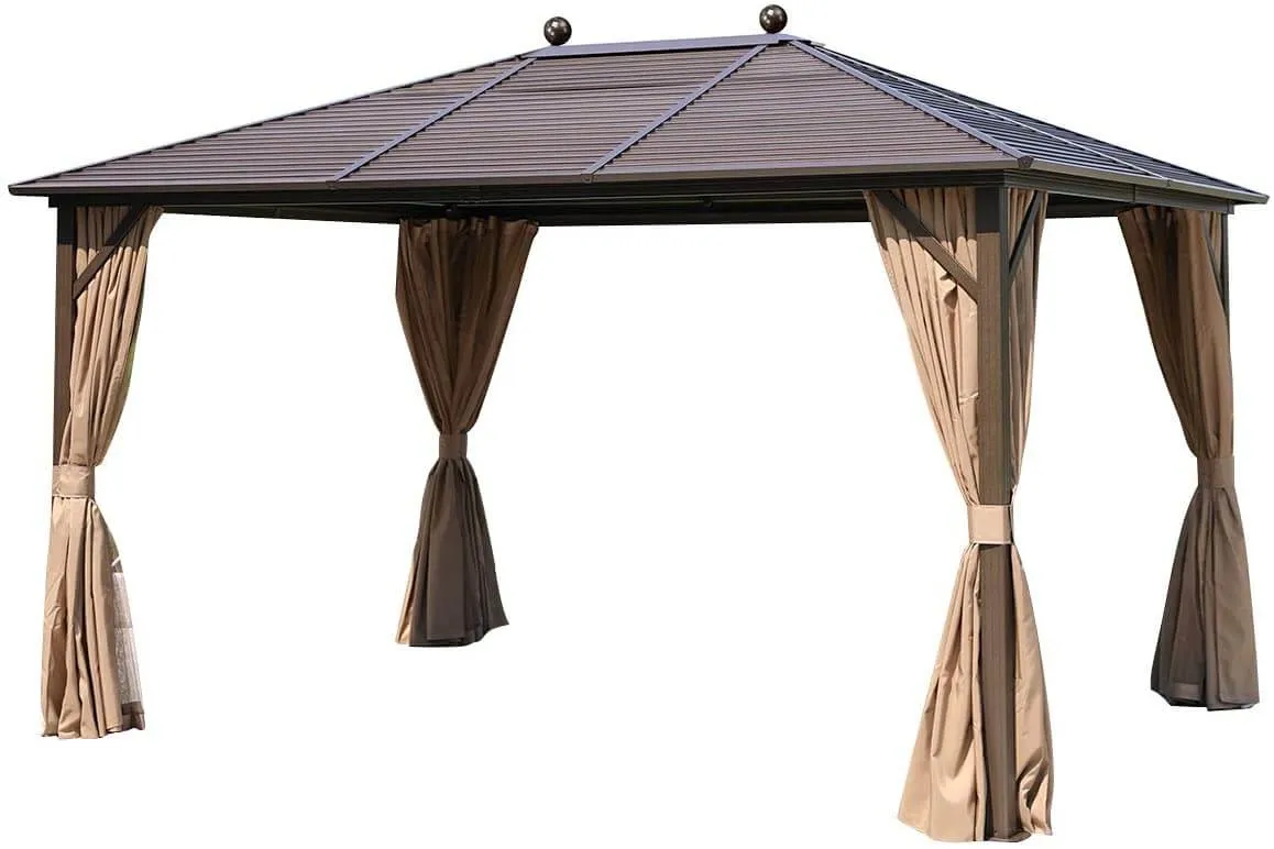 10'x13' Galvanized Steel Hardtop Gazebo Aluminum Frame with Netting Curtains