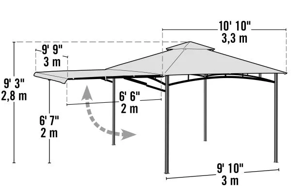 11x11 ft. Redwood Gazebo With Extendable Awning - Bronze