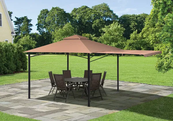 11x11 ft. Redwood Gazebo With Extendable Awning - Bronze