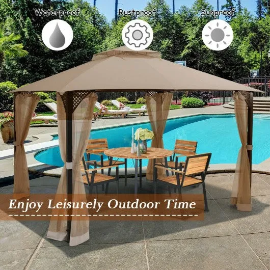 12" x 10" Outdoor Double Top Patio Gazebo-Brown