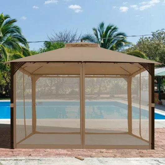 12" x 10" Outdoor Double Top Patio Gazebo-Brown