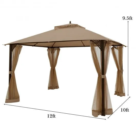 12" x 10" Outdoor Double Top Patio Gazebo-Brown