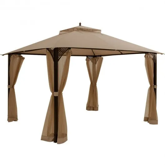 12" x 10" Outdoor Double Top Patio Gazebo-Brown