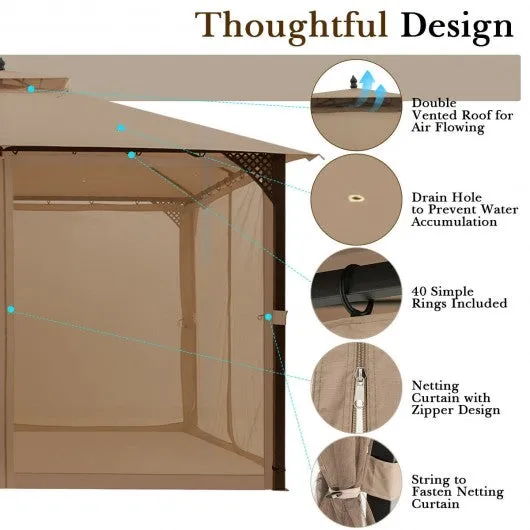 12" x 10" Outdoor Double Top Patio Gazebo-Brown