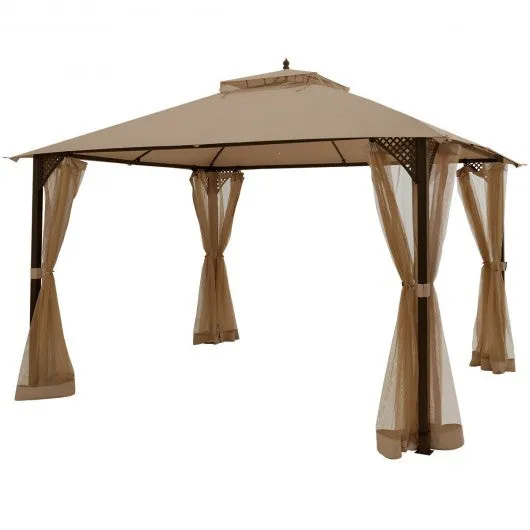 12" x 10" Outdoor Double Top Patio Gazebo-Brown