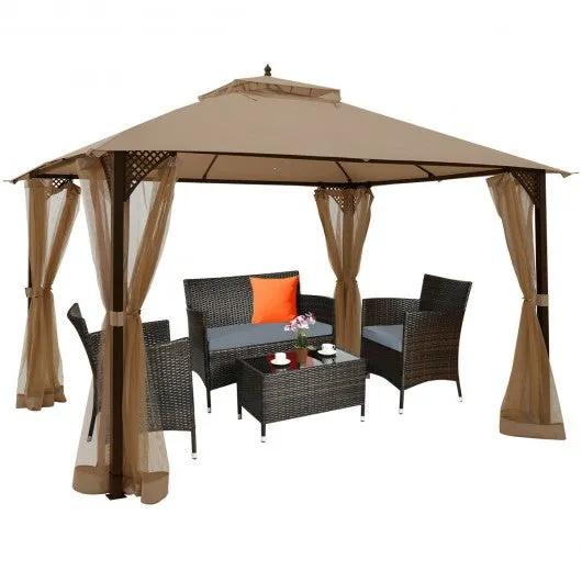 12" x 10" Outdoor Double Top Patio Gazebo-Brown