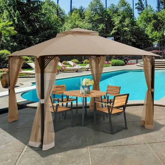 12" x 10" Outdoor Double Top Patio Gazebo-Brown