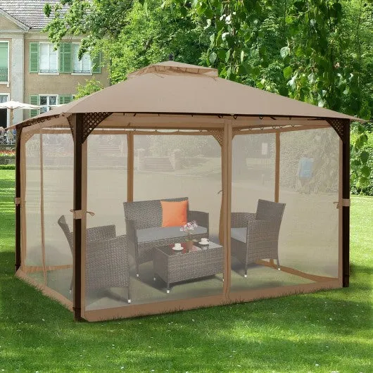 12" x 10" Outdoor Double Top Patio Gazebo-Brown