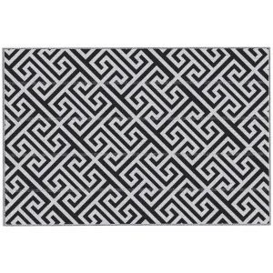 182 x 274 cm(6x9ft) Outdoor Rug Reversible Mat Plastic Straw Rug Portable RV Camping Mat for Garden Deck Picnic Indoor, Black & White