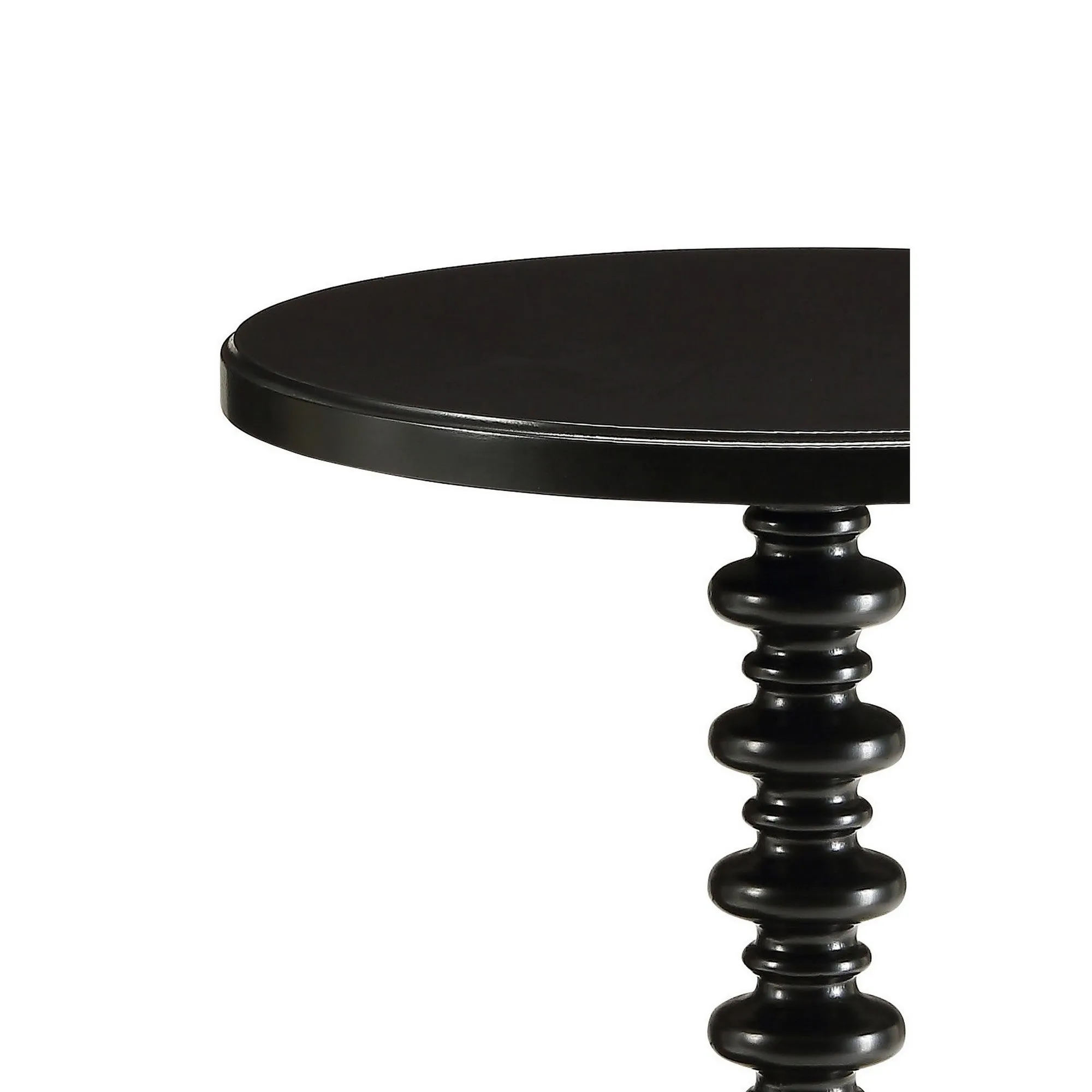 22 Inch Round Wooden Side Table With Turned Base, Black By Benzara