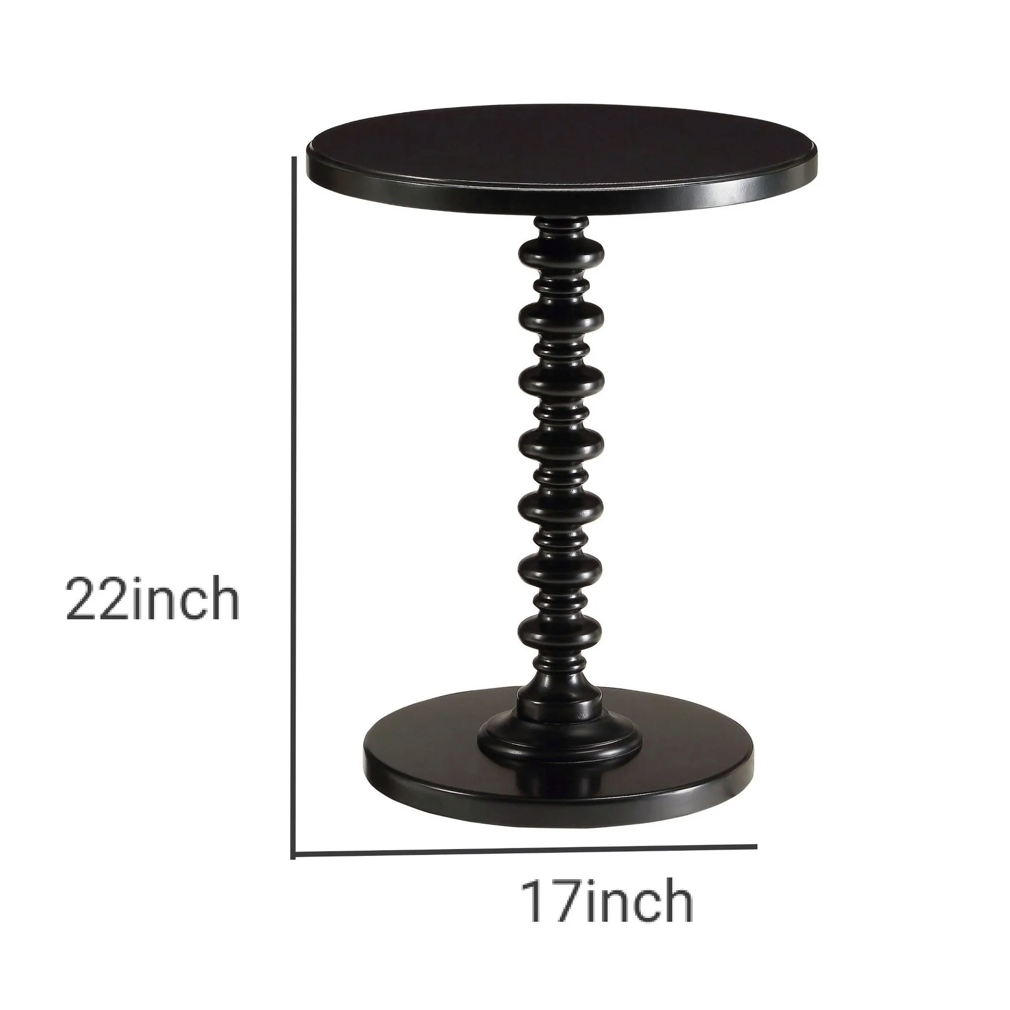 22 Inch Round Wooden Side Table With Turned Base, Black By Benzara