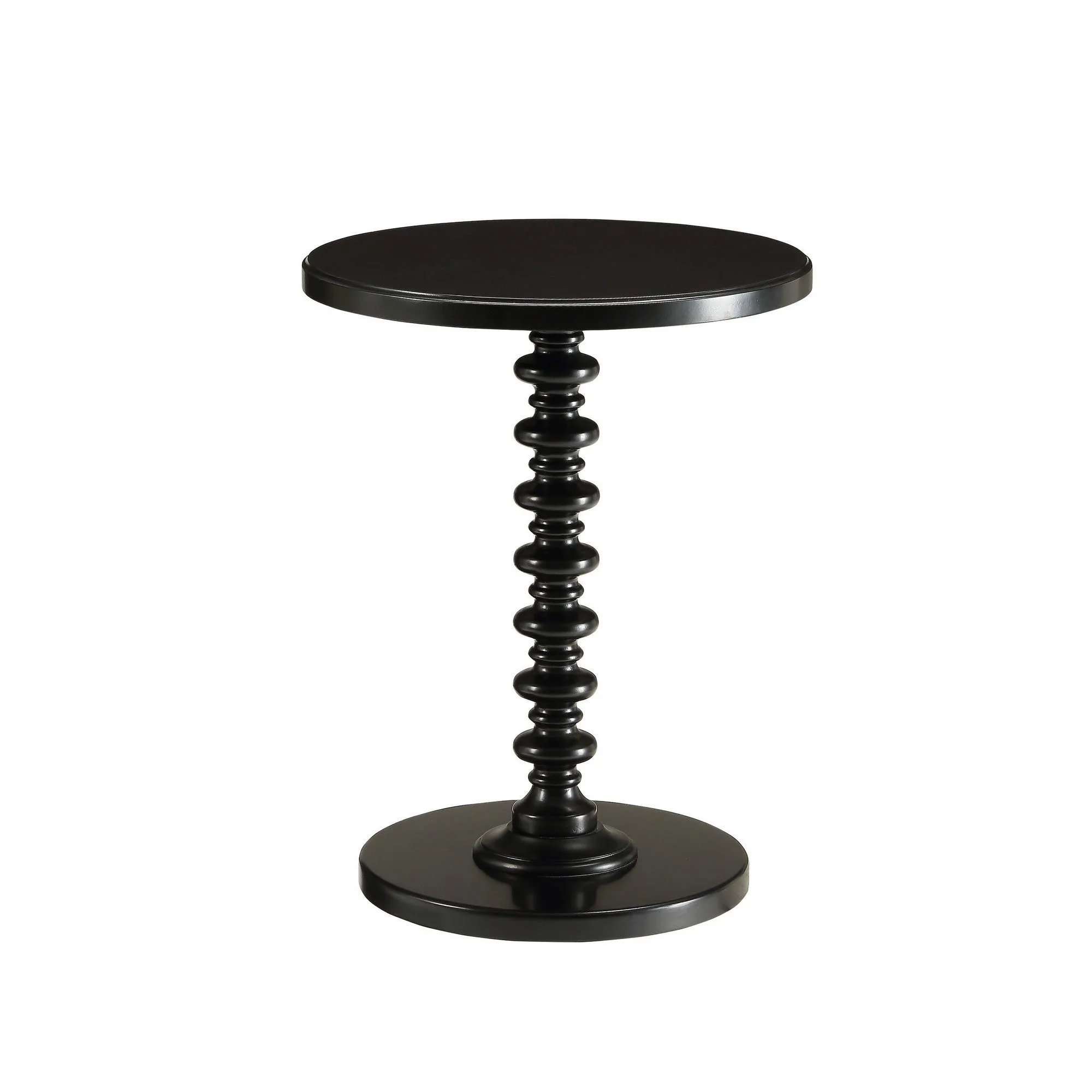 22 Inch Round Wooden Side Table With Turned Base, Black By Benzara