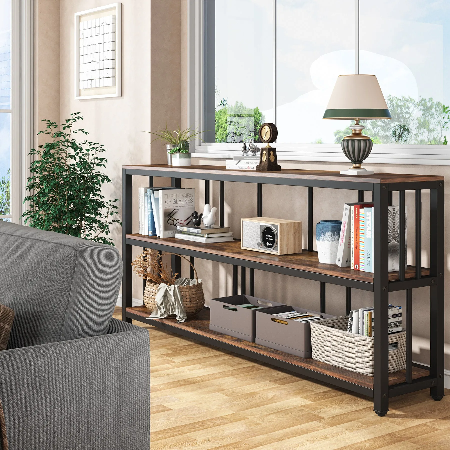 3-Tier Console Table, 70.9" Long Sofa Table Behind Couch