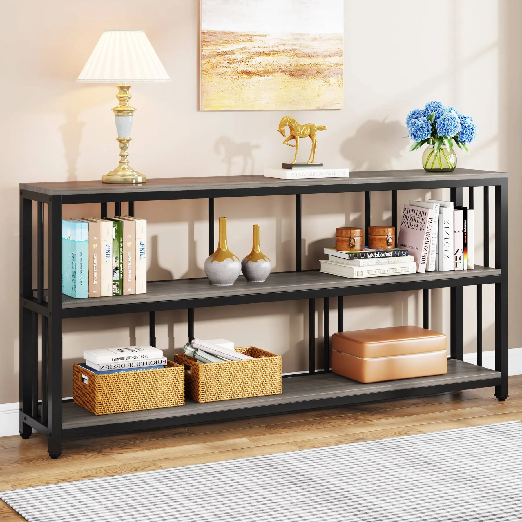 3-Tier Console Table, 70.9" Long Sofa Table Behind Couch