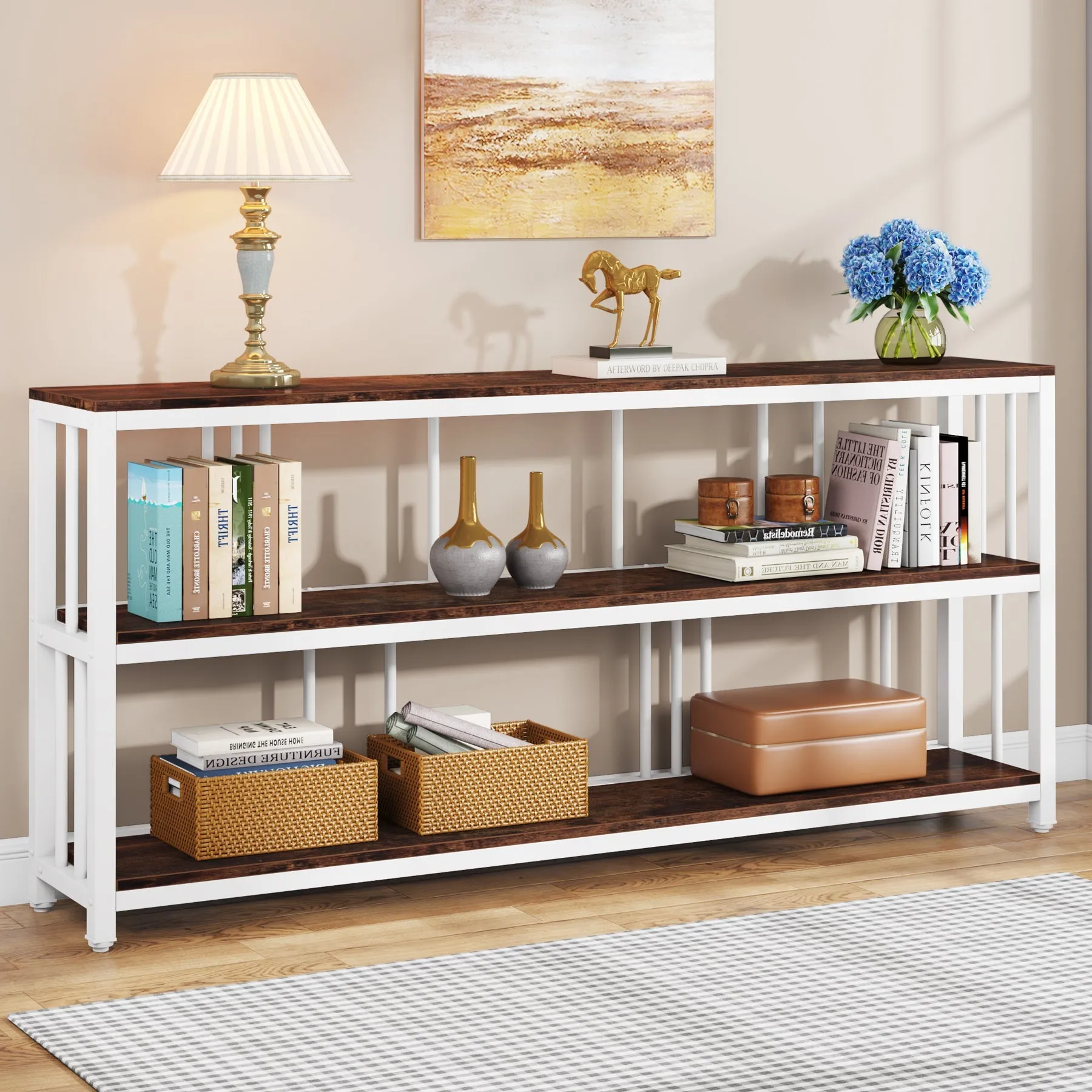 3-Tier Console Table, 70.9" Long Sofa Table Behind Couch