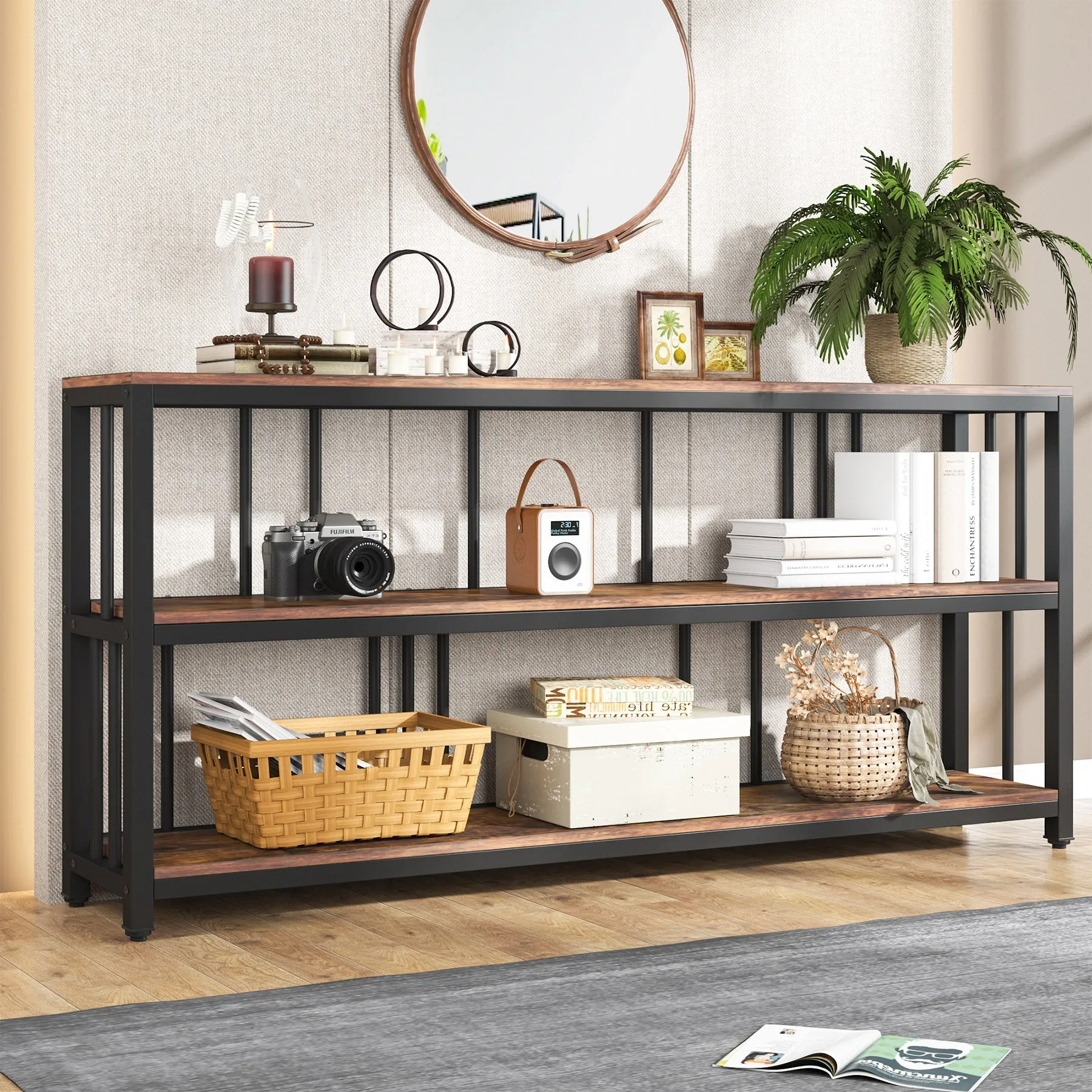 3-Tier Console Table, 70.9" Long Sofa Table Behind Couch