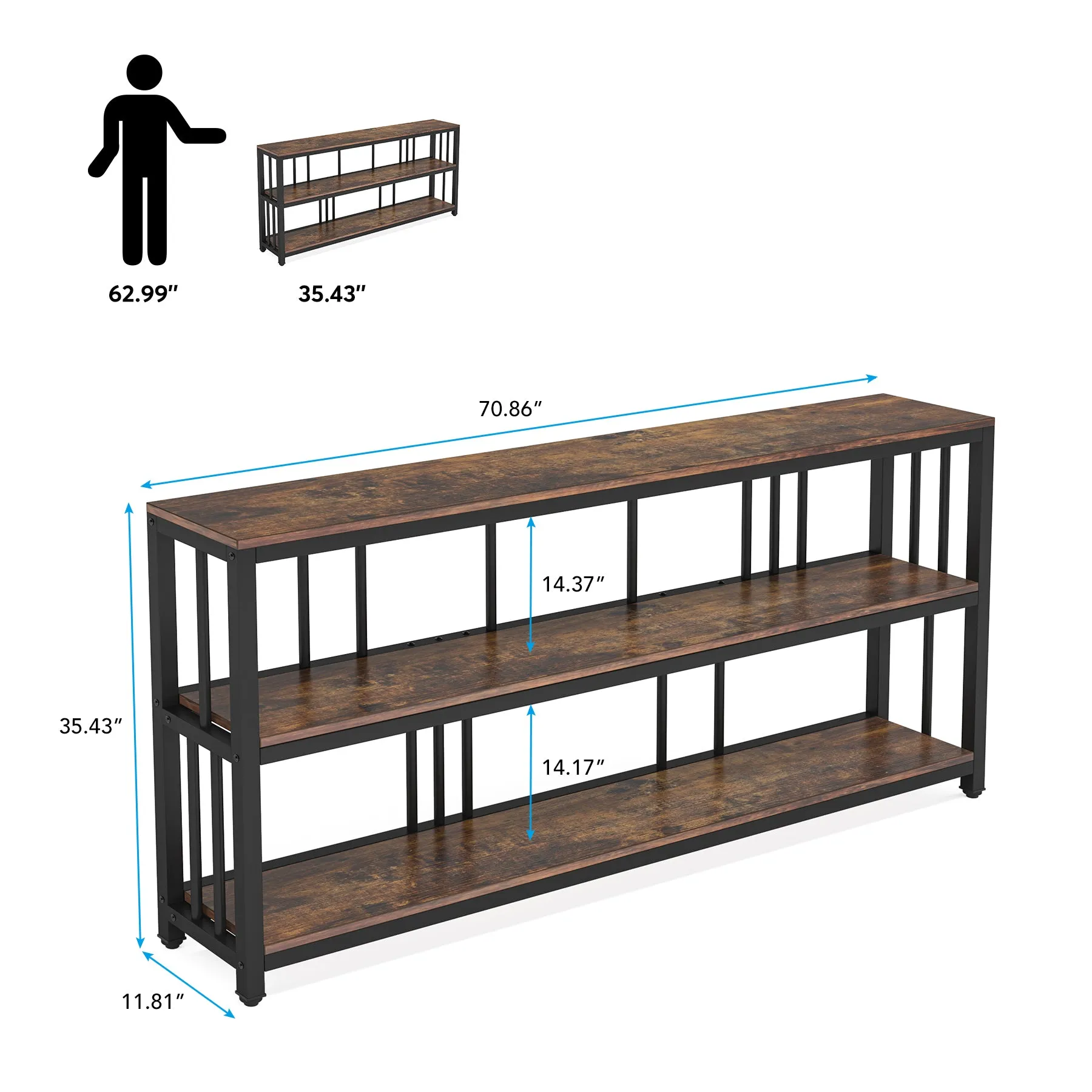 3-Tier Console Table, 70.9" Long Sofa Table Behind Couch