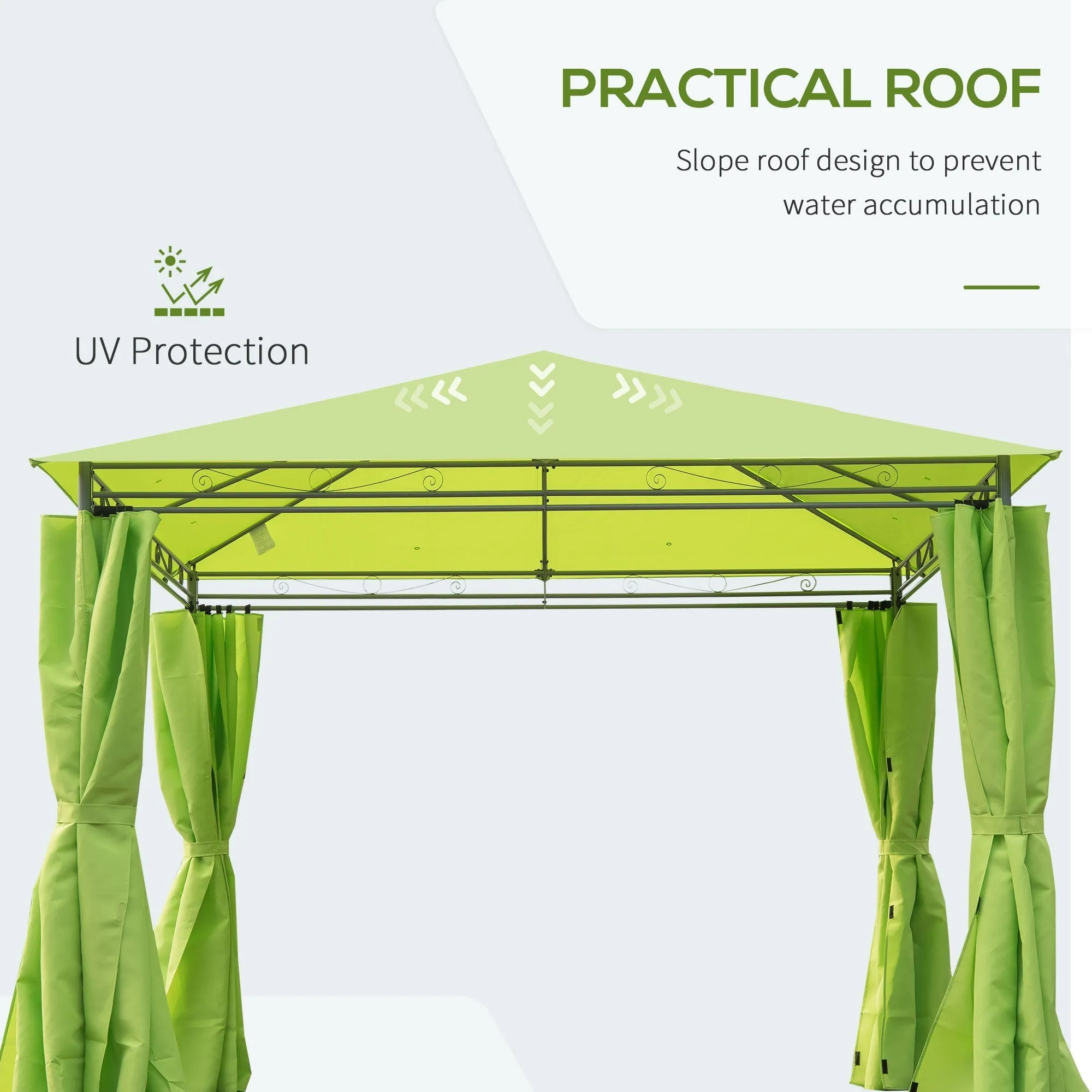 3 x 3 m Garden Metal Gazebo Marquee Patio Party Tent Canopy Shelter with Pavilion Sidewalls - Green