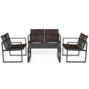 4 Pieces Patio Furniture Conversation Set with Sofa Loveseat