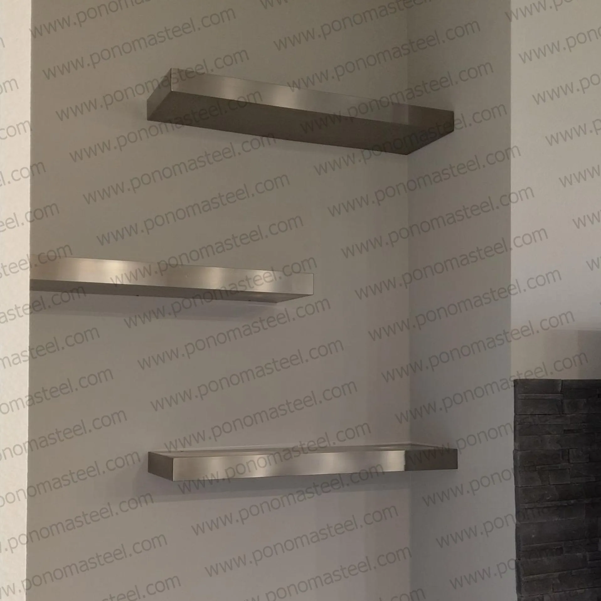 42"x12"x1.5" (cm.107x30.5x3.8) brushed stainless steel floating shelf