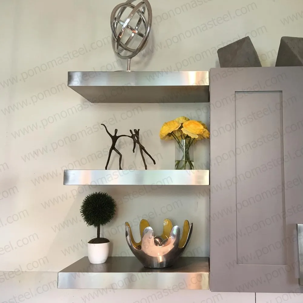 52"x8"x2.0" (cm.132x20x5.1) brushed stainless steel floating shelf