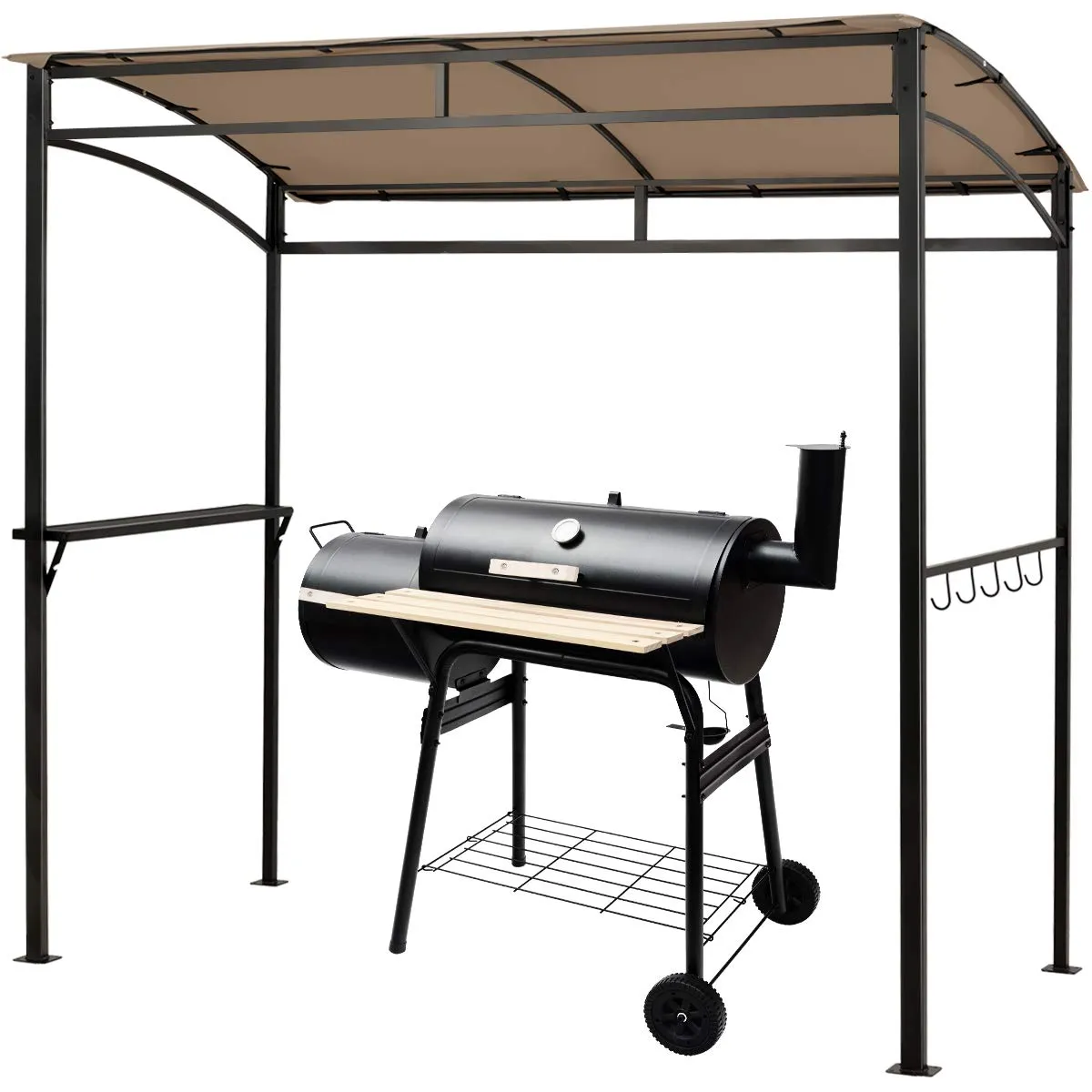 7ft Grill Gazebo, Patio Barbecue Canopy with Serving Shelf and Storage Hooks