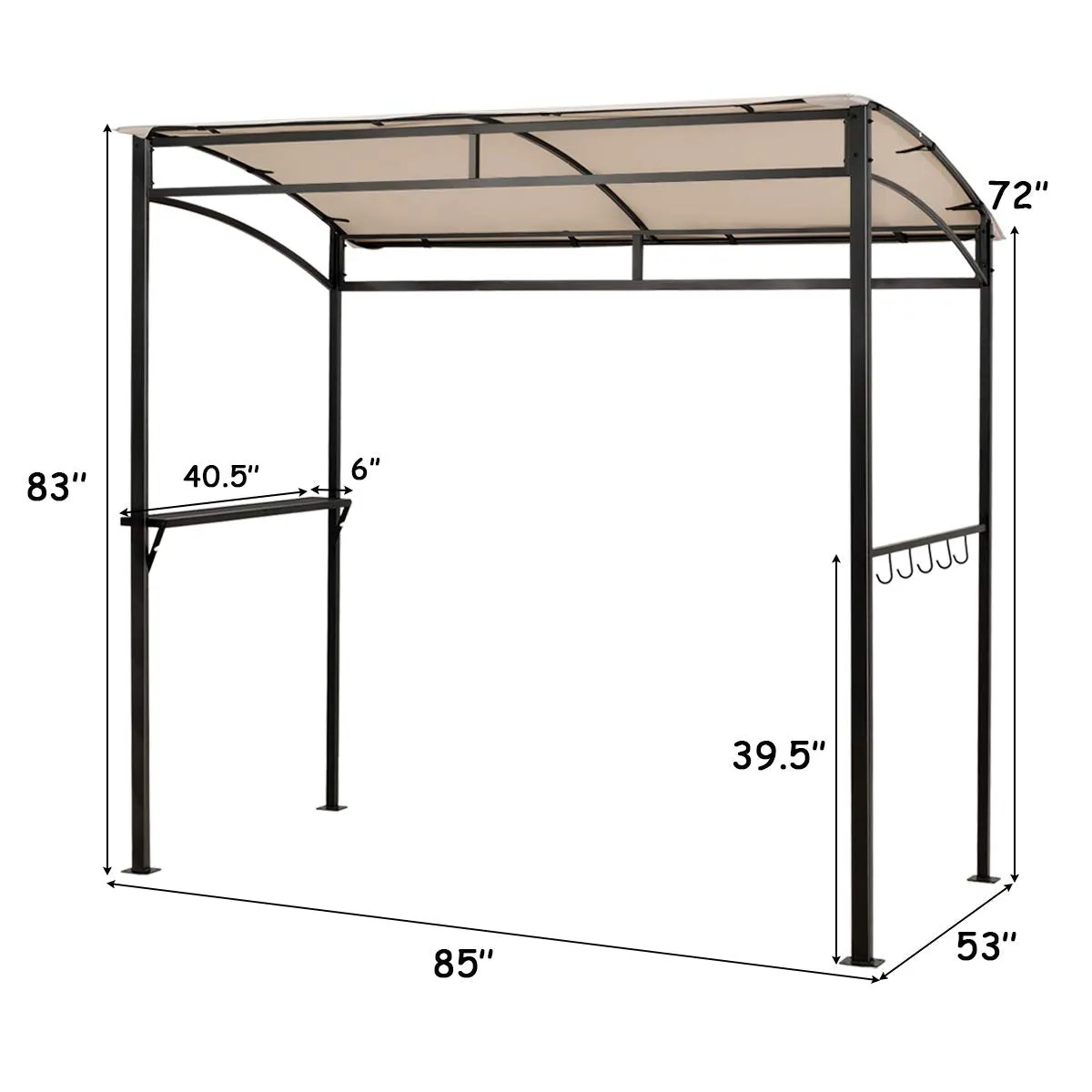 7ft Grill Gazebo, Patio Barbecue Canopy with Serving Shelf and Storage Hooks