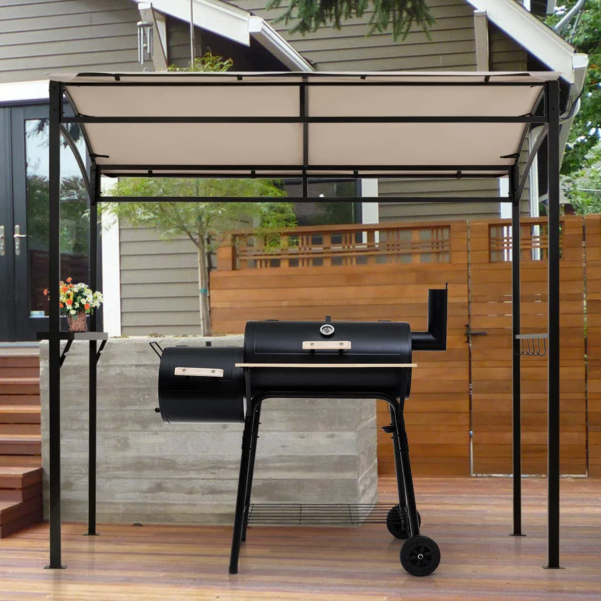 7ft Grill Gazebo, Patio Barbecue Canopy with Serving Shelf and Storage Hooks