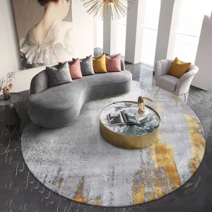 Abstract Gold and Grey Round Rug