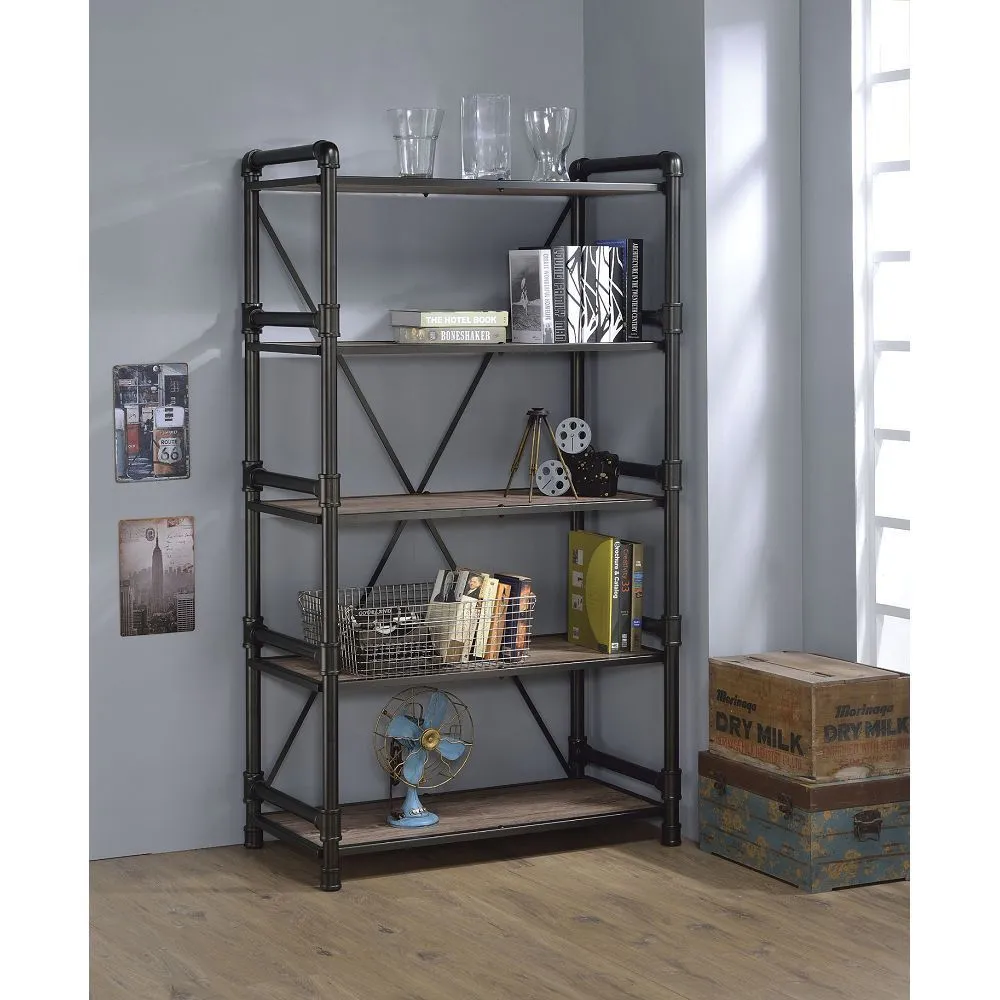 ACME Caitlin Bookshelf in Rustic Oak & Black 92220