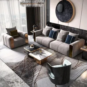 Alexa Preimum Modern Sofa Set in Grey Suede