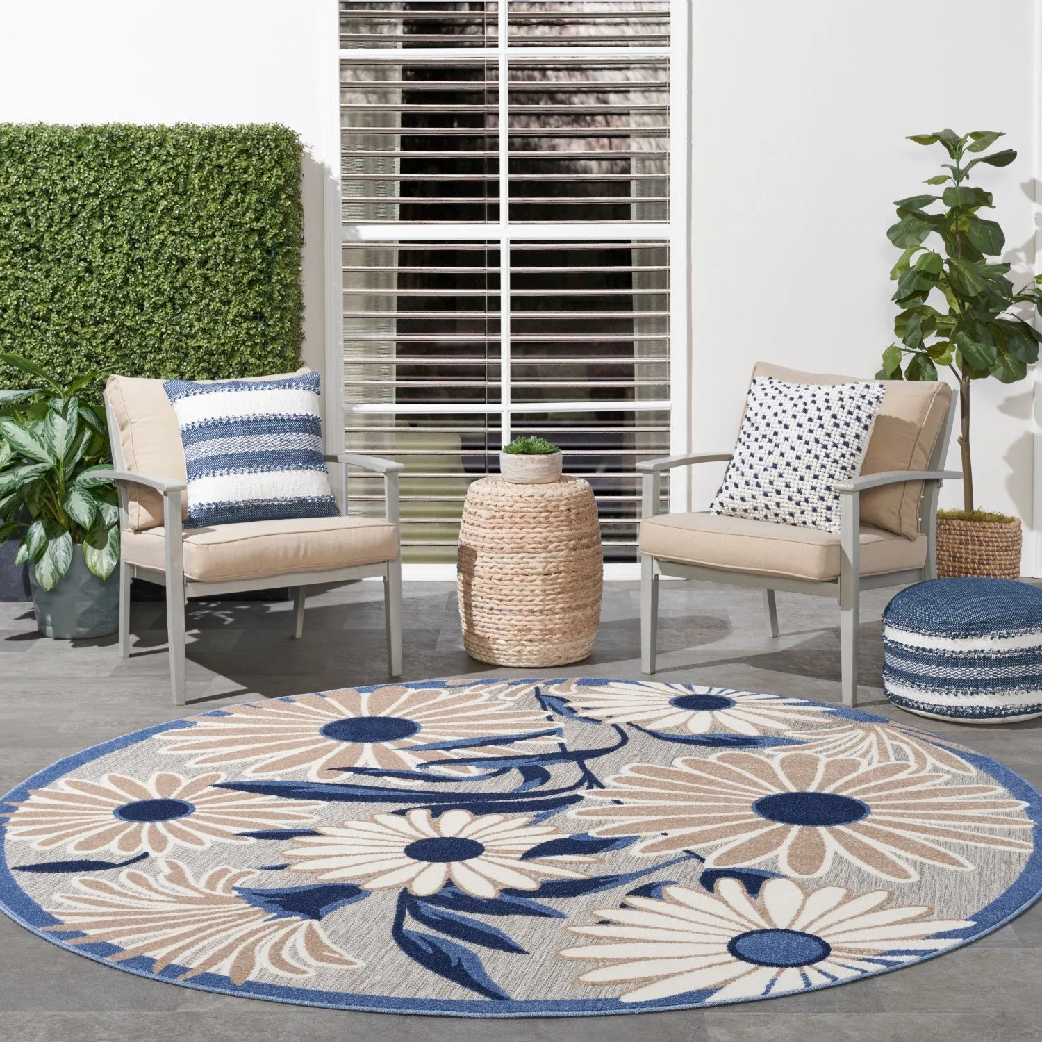 Aloha Blue Grey Contemporary Indoor/Outdoor Rug