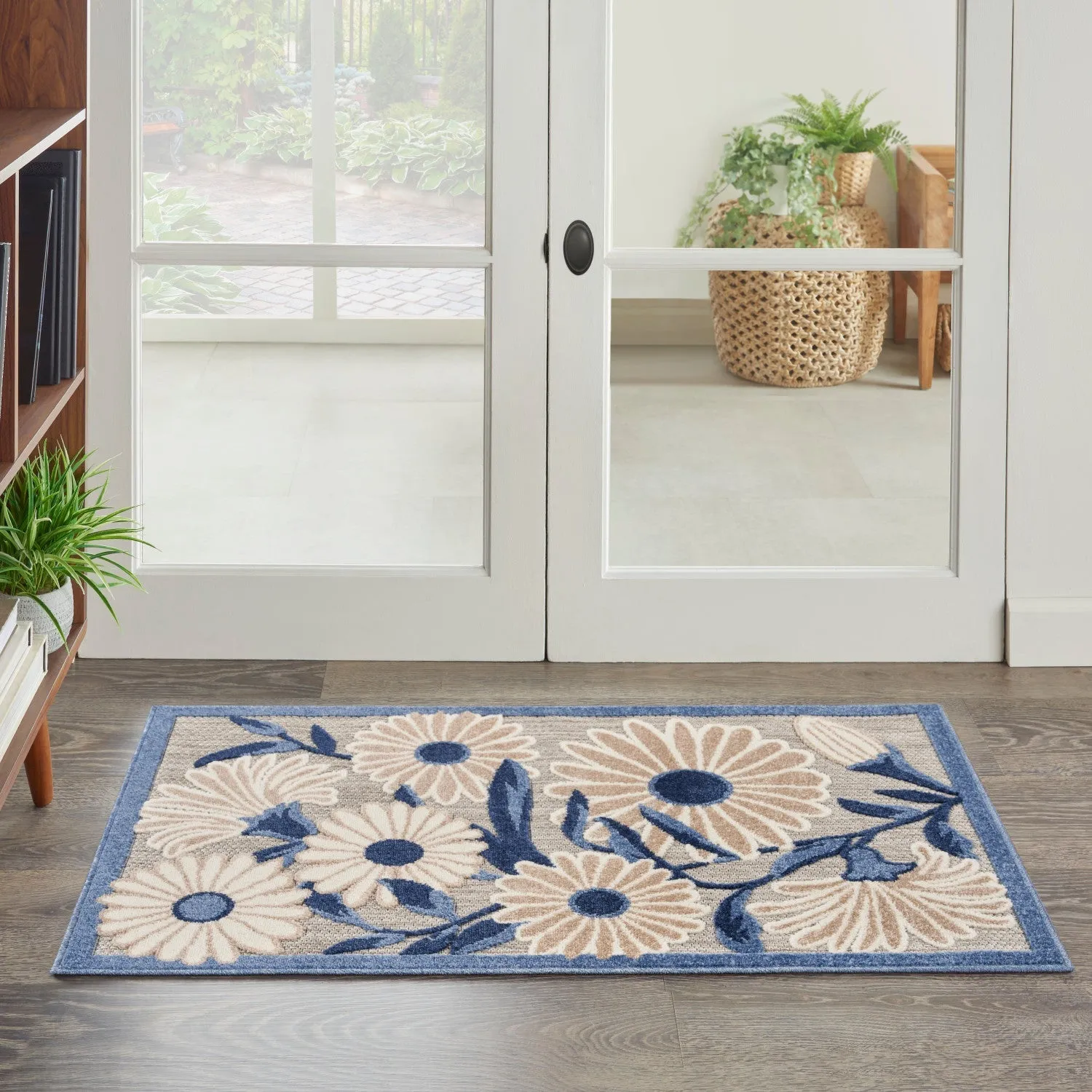 Aloha Blue Grey Contemporary Indoor/Outdoor Rug