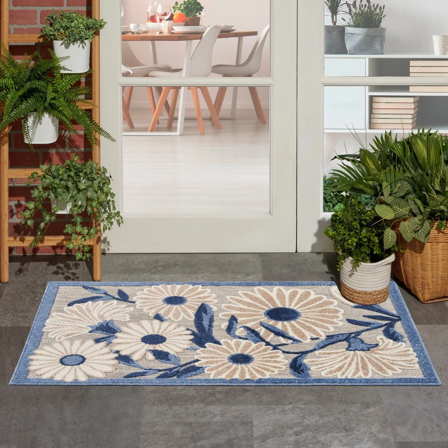 Aloha Blue Grey Contemporary Indoor/Outdoor Rug