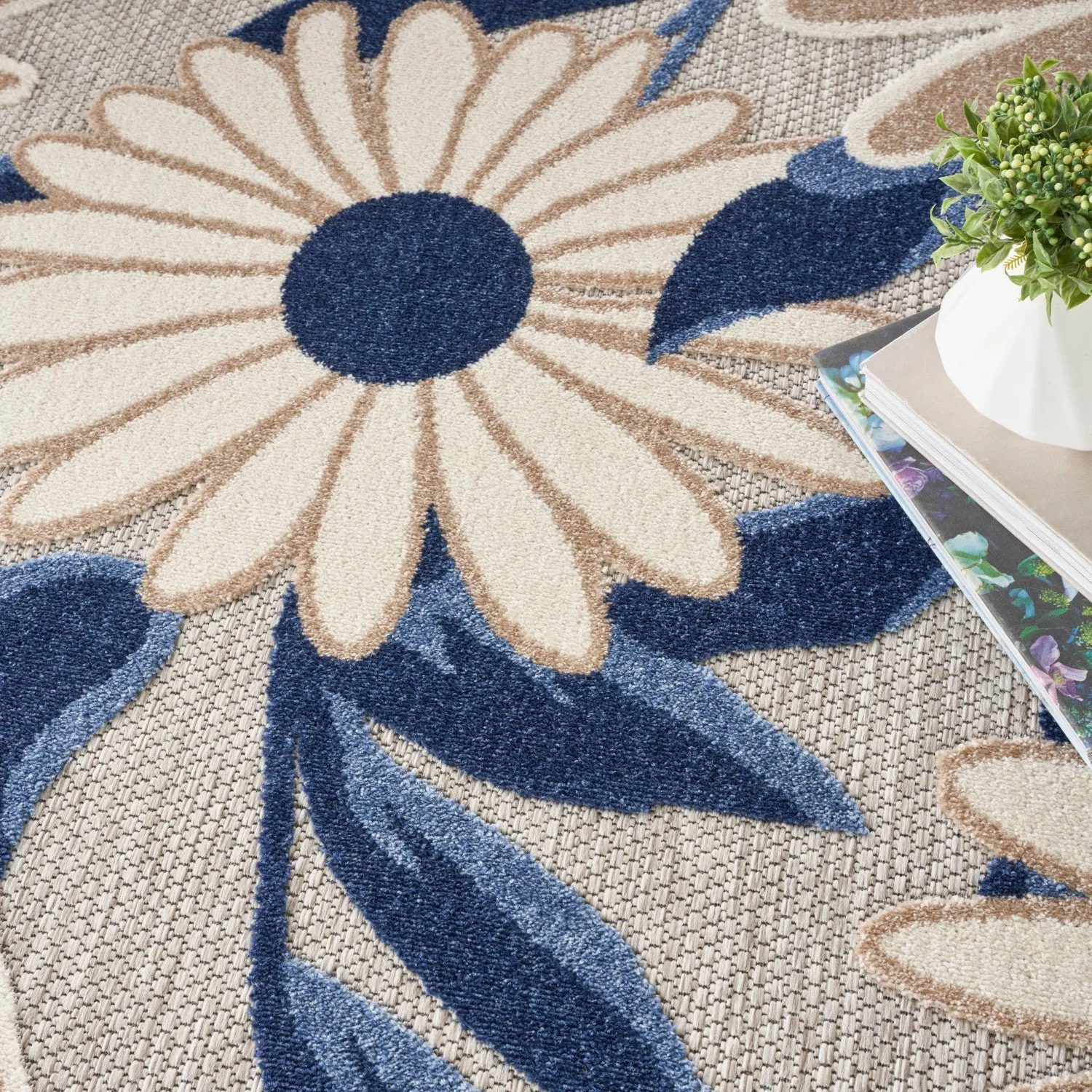 Aloha Blue Grey Contemporary Indoor/Outdoor Rug