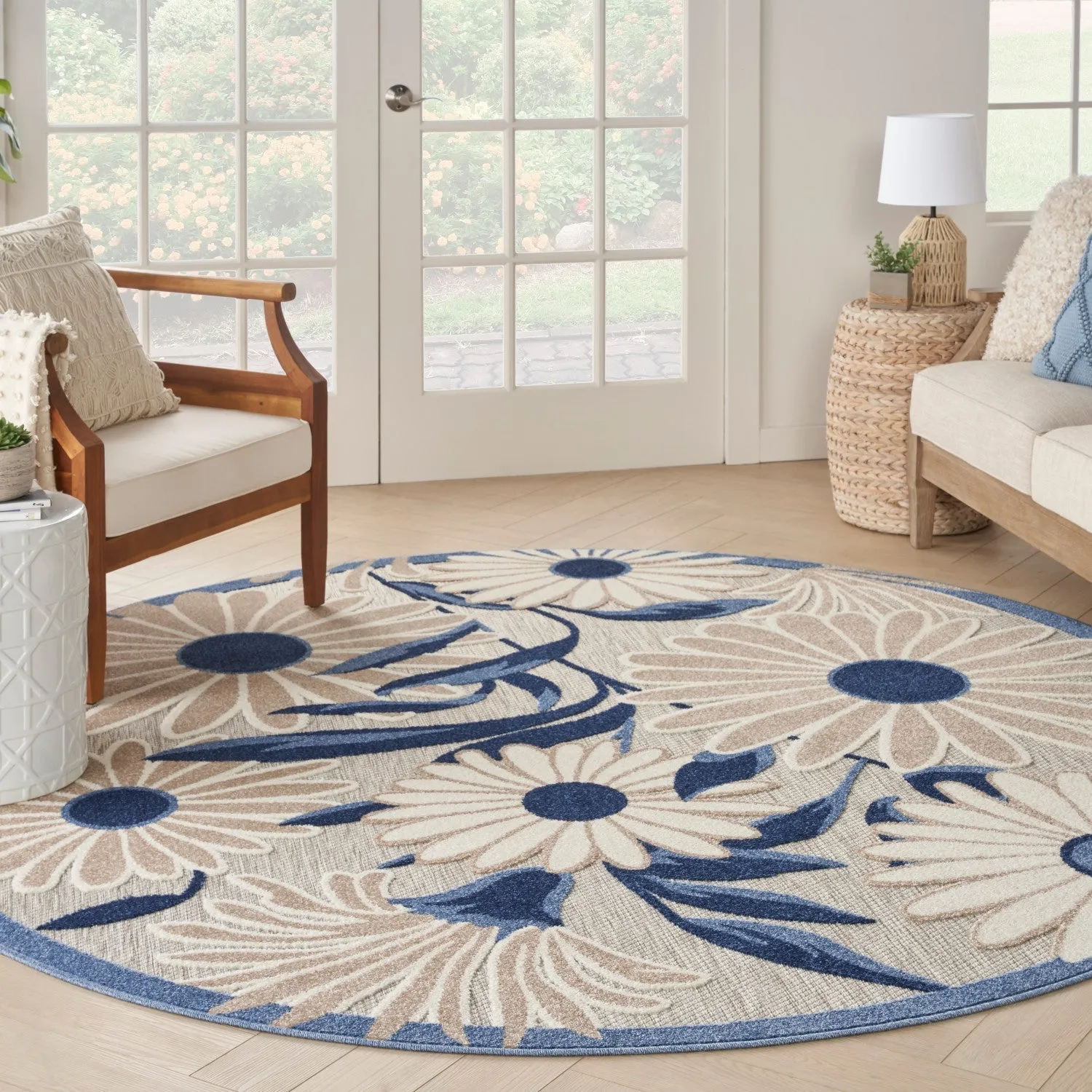 Aloha Blue Grey Contemporary Indoor/Outdoor Rug