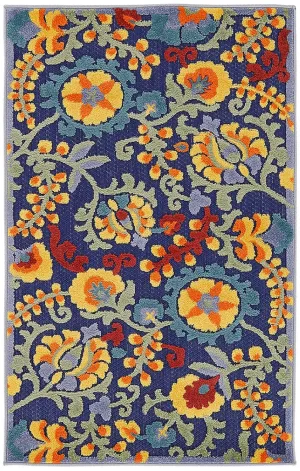 Aloha Indoor/Outdoor Yellow/Navy Floral Rug