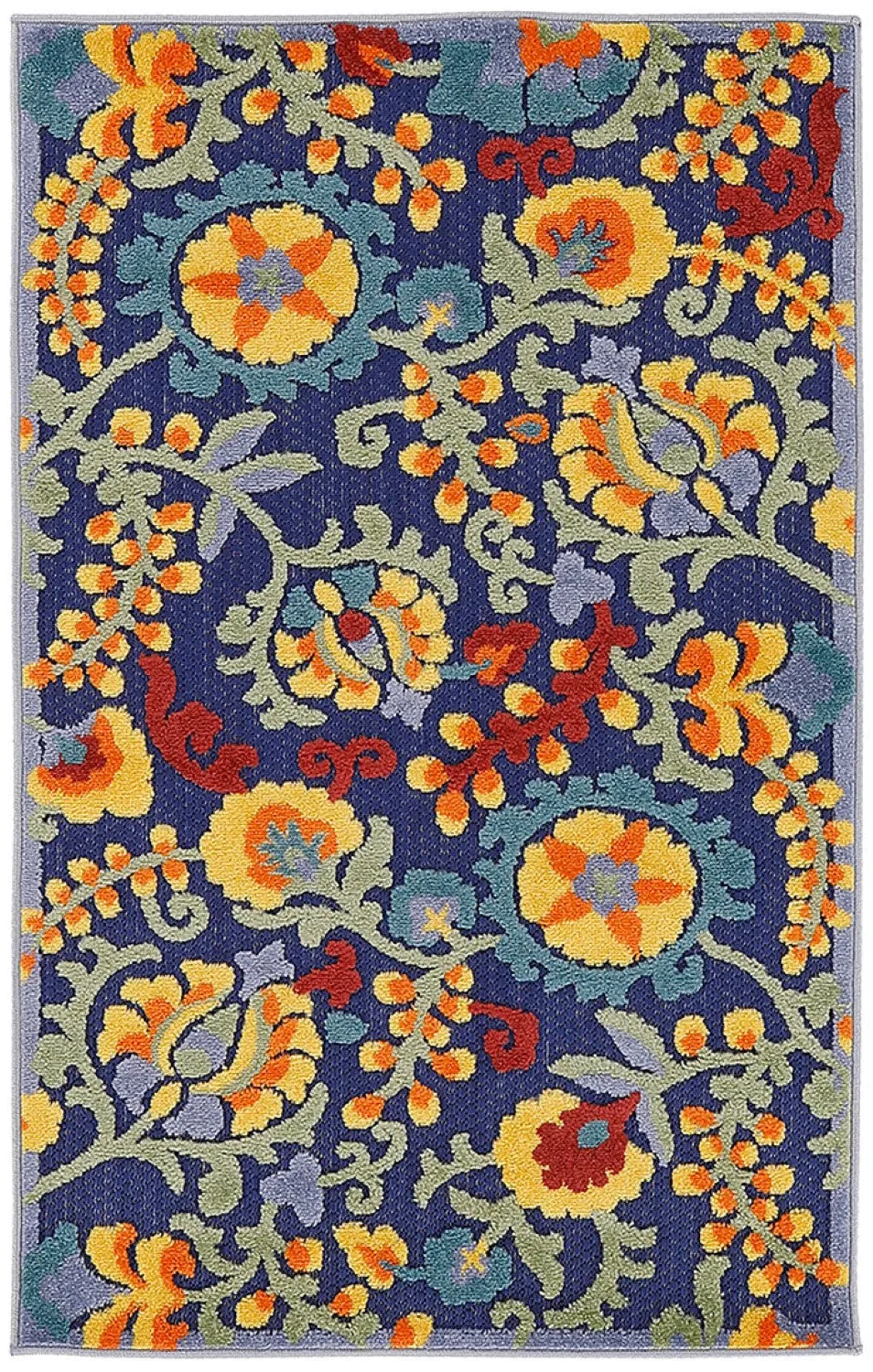 Aloha Indoor/Outdoor Yellow/Navy Floral Rug