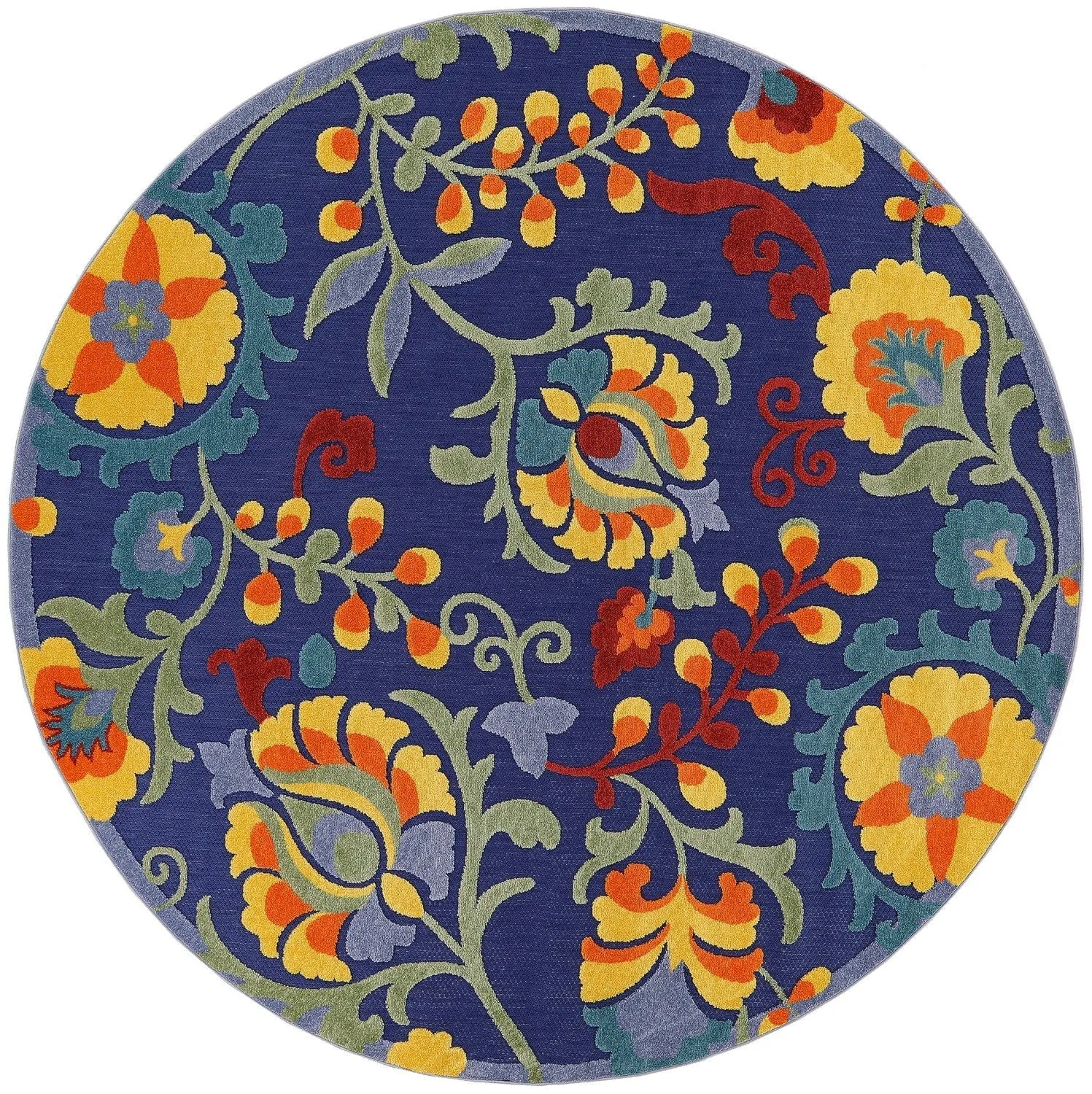 Aloha Indoor/Outdoor Yellow/Navy Floral Rug