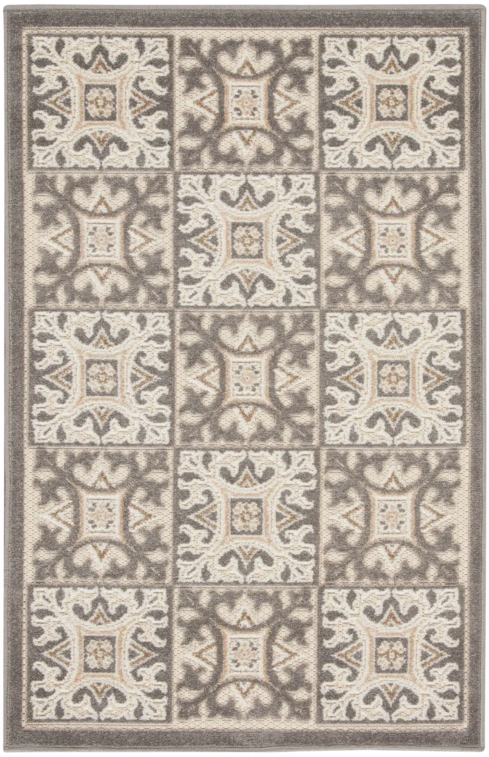 Aloha Ivory Grey Contemporary Indoor/Outdoor Rug