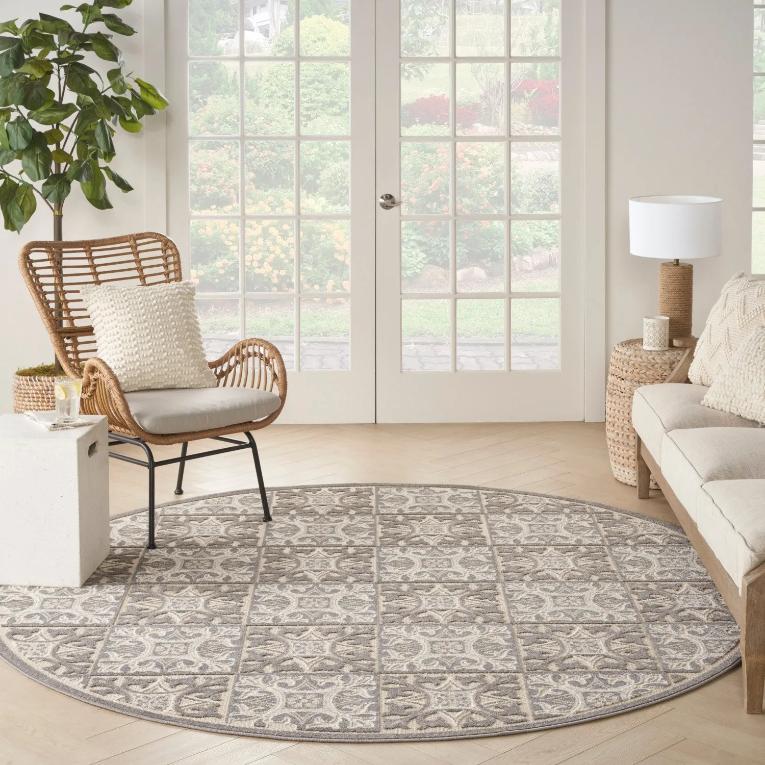 Aloha Ivory Grey Contemporary Indoor/Outdoor Rug